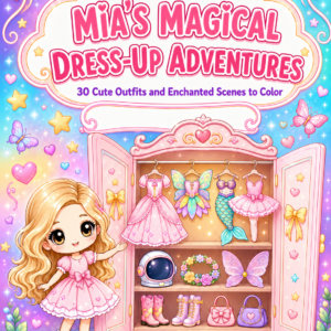 Mia’s Magical Dress-Up Adventures Printable Colouring Book – 31 Cute Outfit Pages PDF